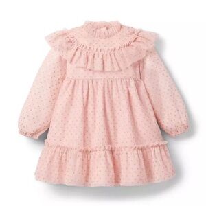 Janie and Jack Blush Pink Glitter Dot Tulle Dress Gold Details Sz4
